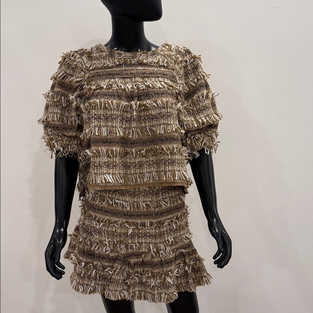 LoveShackFancy Tweed Set Brown and Cream Textured Knit Top and Skirt size S